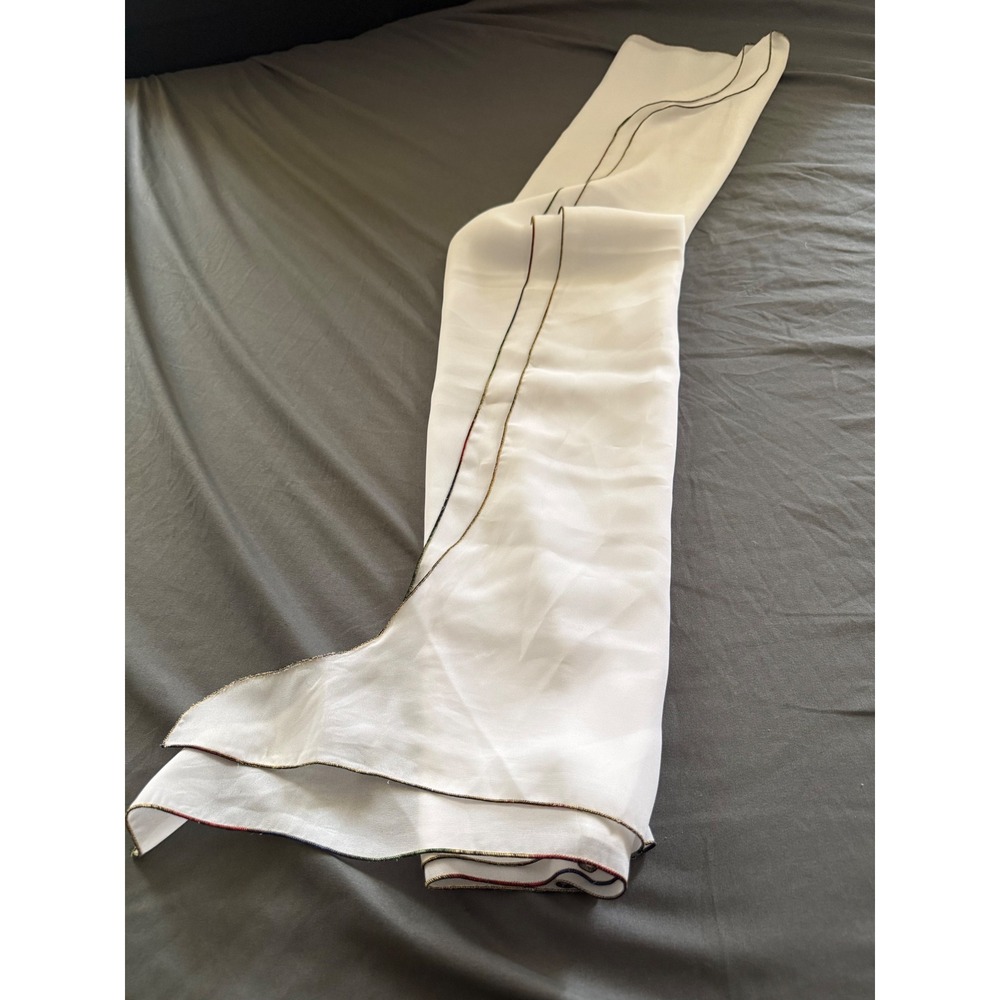 Beach Cabana White Sheer Kimono Cover Up Rainbow Metallic Trim BC74146 OS